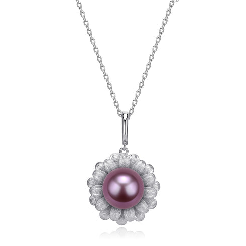11-12mm Purple Freshwater Pearl Daisy Pendant Necklace - House Of Pearls